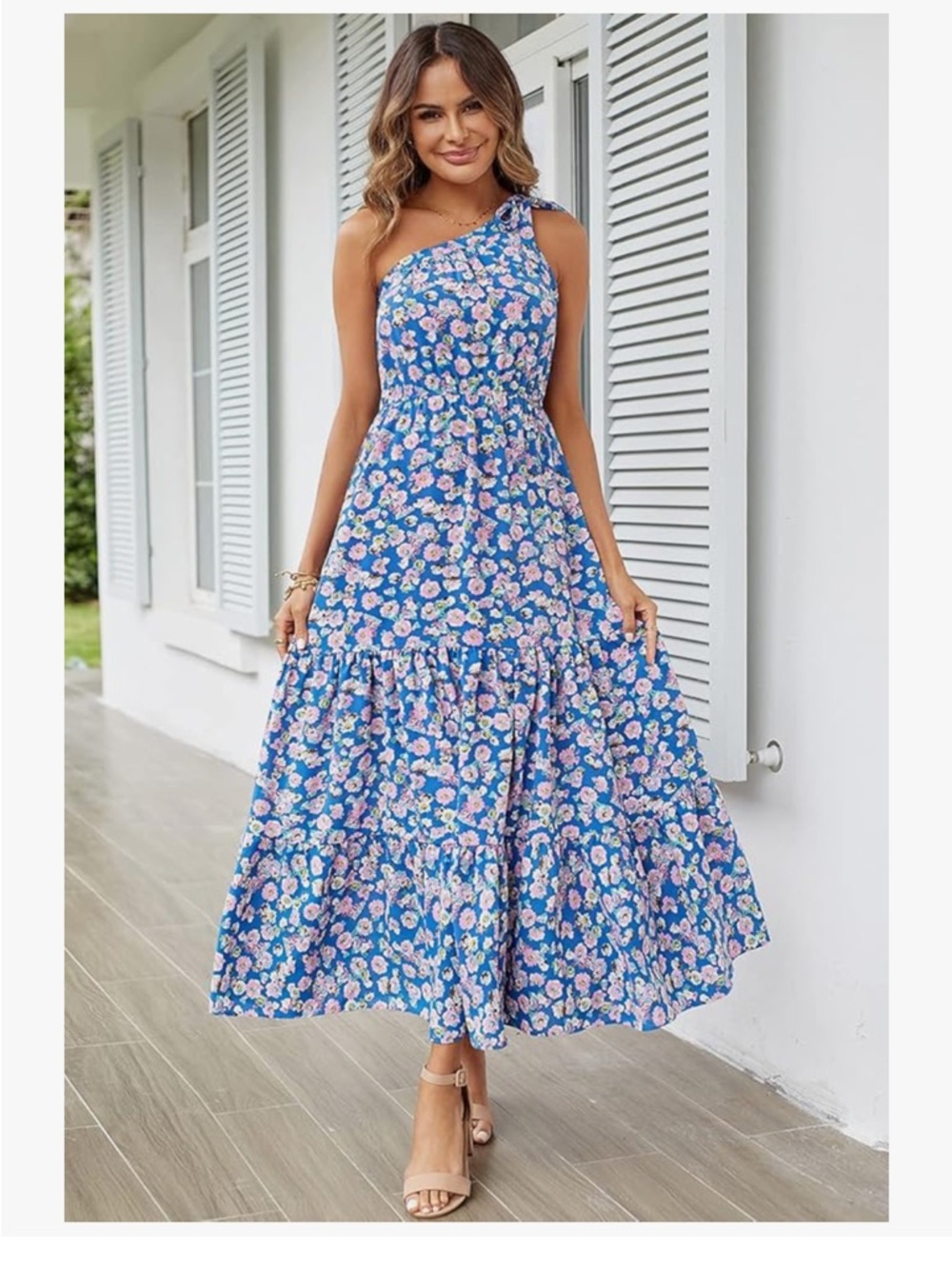 PrettyGarden One Shoulder Floral Tiered Maxi Dress – Size Large – EUC